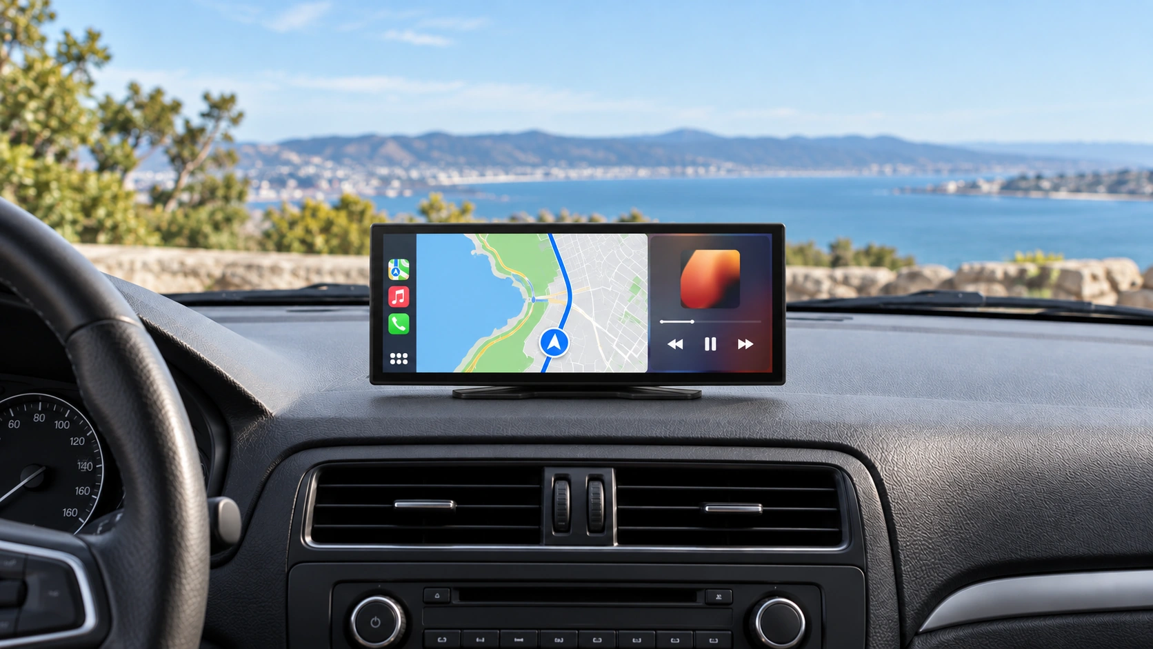 11.4-inch all-in-one display on the dashboard of a vehicle with a basic audio system