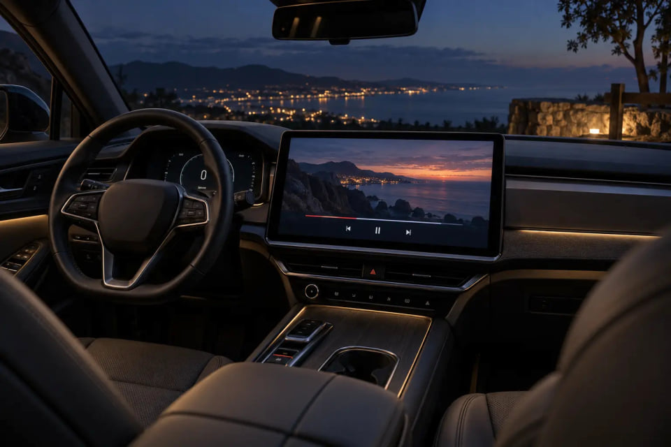 Video content on the vehicle display while parked