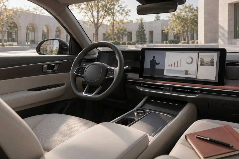 Learning content on the vehicle display while parked