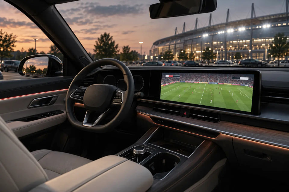 Sports on the vehicle display while parked