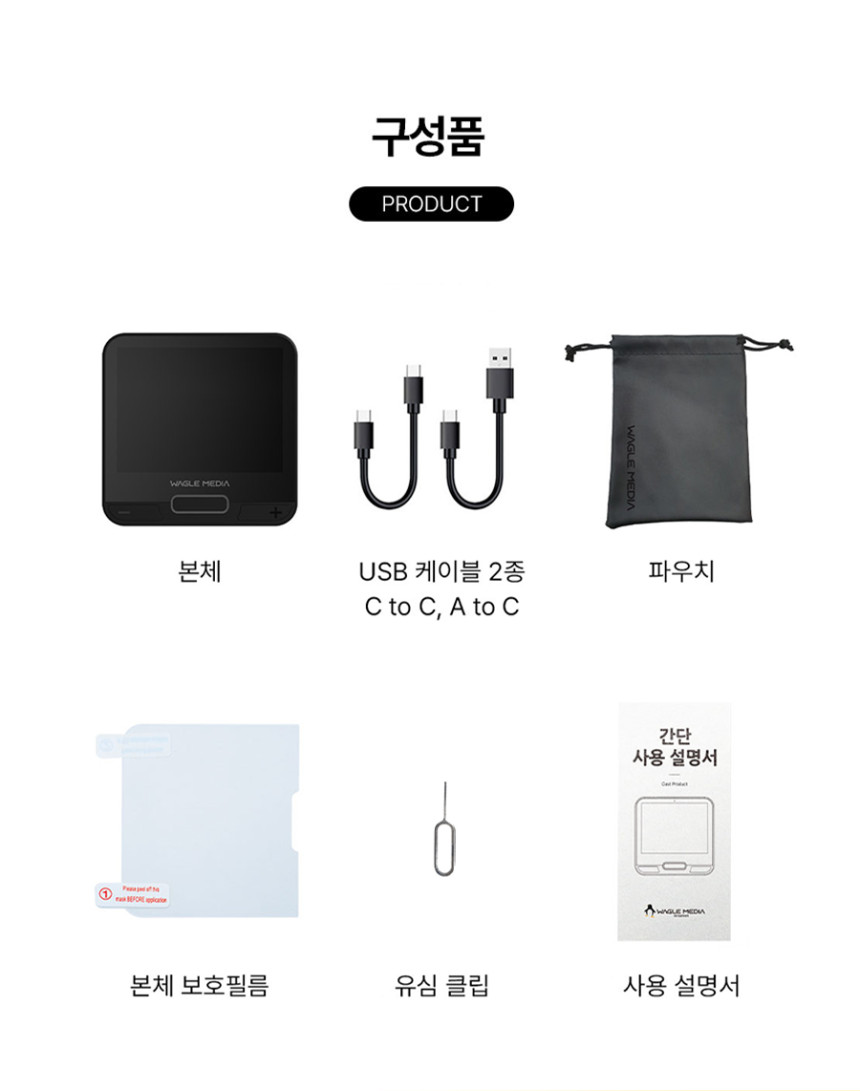CAST+ main unit, 2 types of cable, pouch, screen protector, SIM ejector tool, and user manual